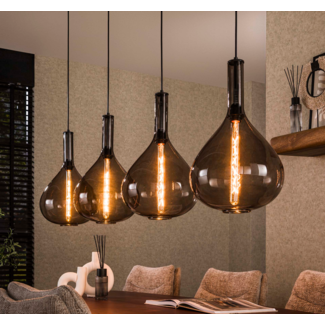 LioLights Hanglamp 4L drop smoke glass / Artic zwart