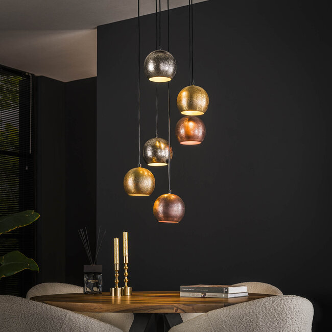 Pendant lamp 6x ball stepped metal print / Matt nickel mix color