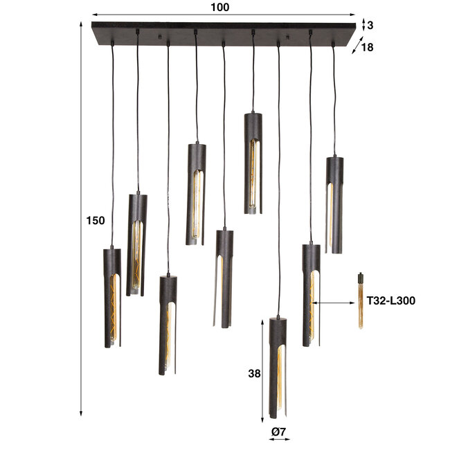 Hanging lamp 5+4 tube / Artic black