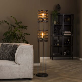LioLights Vloerlamp 2L metal blinds / Zwart nikkel
