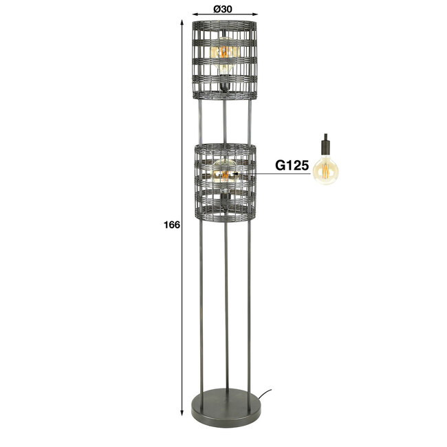 Vloerlamp 2L metal blinds / Zwart nikkel