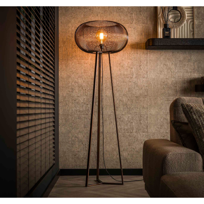 Floor lamp 3-legged copper twist / Black nickel