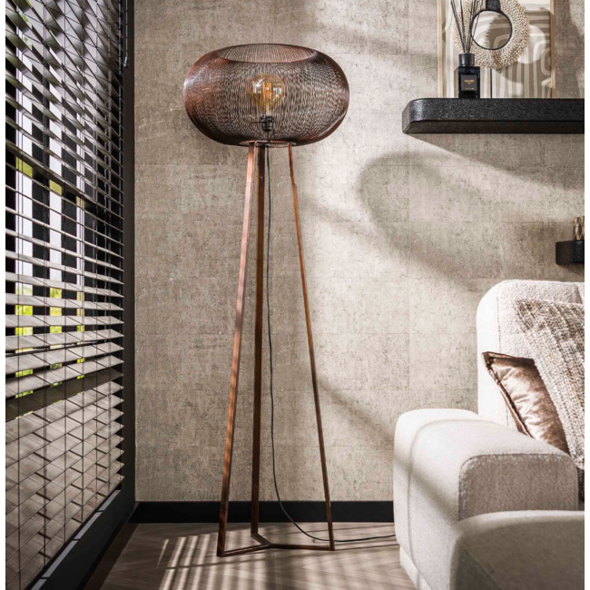 Vloerlamp 3-poot copper twist / Zwart nikkel