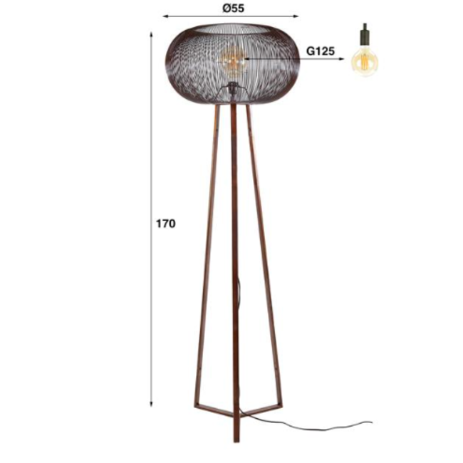 Lampadaire 3 pieds torsadés en cuivre / Nickel noir