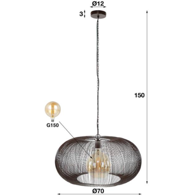Suspension Ø70 cuivre torsadé / Nickel noir