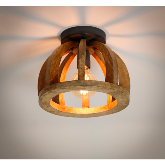 Ceiling lamp curved wooden bar / Solid mango natural
