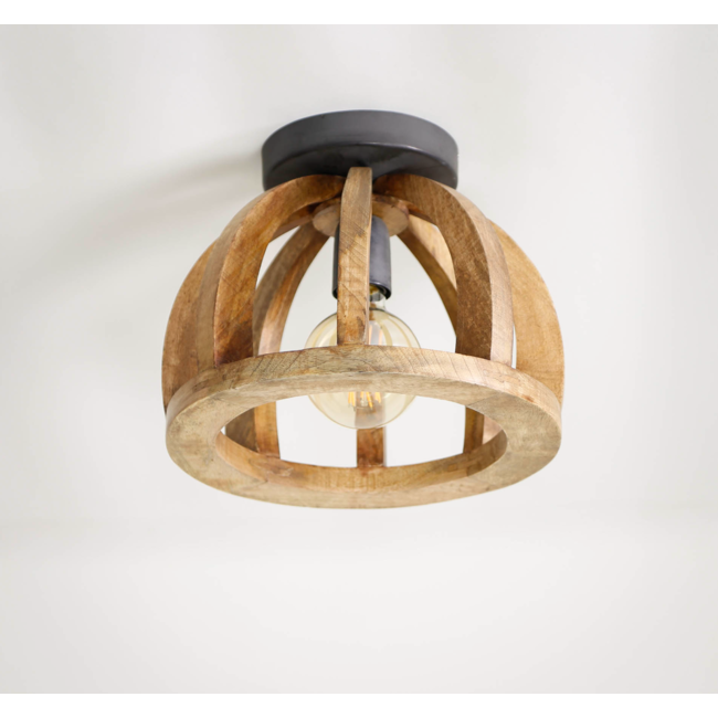 Plafondlamp gebogen houten spijl / Massief mango naturel