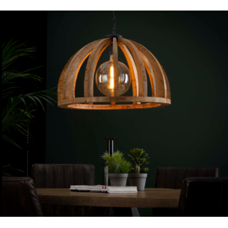 LioLights Hanglamp Ø60 gebogen houten spijlen / Massief mango naturel / Massief mango naturel