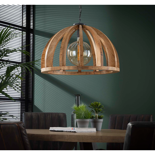 Hanging lamp Ø60 curved wooden bars / Solid mango natural / Solid mango natural