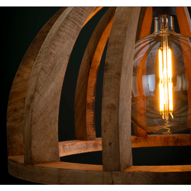 Hanglamp Ø60 gebogen houten spijlen / Massief mango naturel / Massief mango naturel