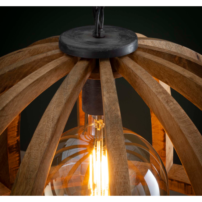 Hanglamp Ø60 gebogen houten spijlen / Massief mango naturel / Massief mango naturel