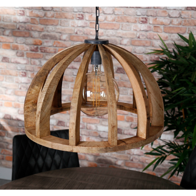 Hanglamp Ø60 gebogen houten spijlen / Massief mango naturel / Massief mango naturel