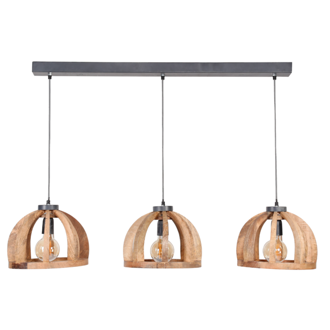 Pendant lamp 3x Ø30 curved wooden bars / Solid mango natural