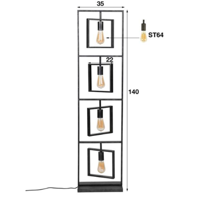 Vloerlamp 4L Turn square / Charcoal