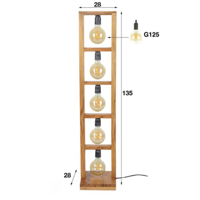 Floor lamp 5L modulo wooden frame / Solid acacia natural