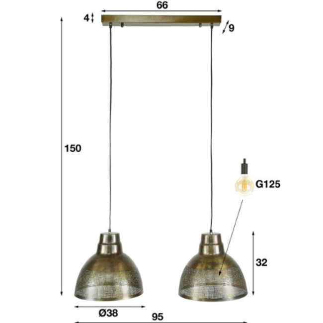 Hanging lamp 2xØ38 screen / Bronze antique
