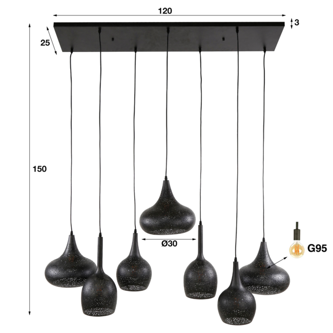 Hanging lamp 4+3 zip / Artic black