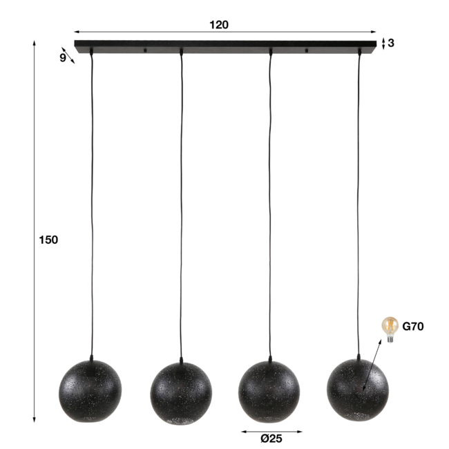 Suspension 4x Ø25 zip / Artic noir