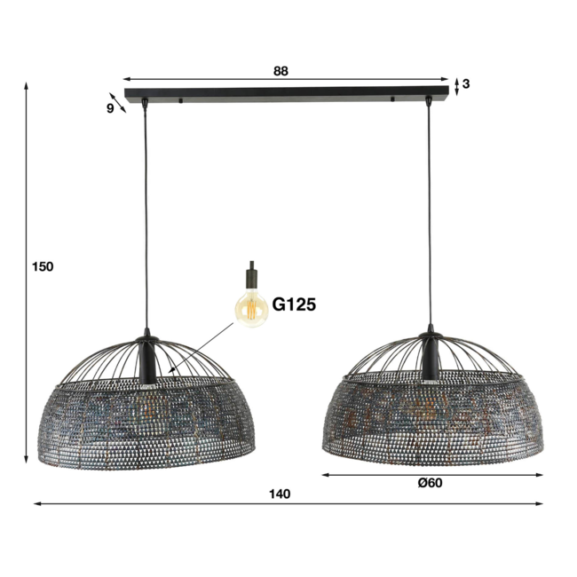 Hanglamp 2L armor Ø60 / Zwart bruin