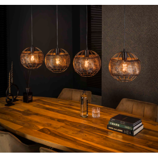 LioLights Hanglamp 4L Ø25 armor open / Zwart bruin