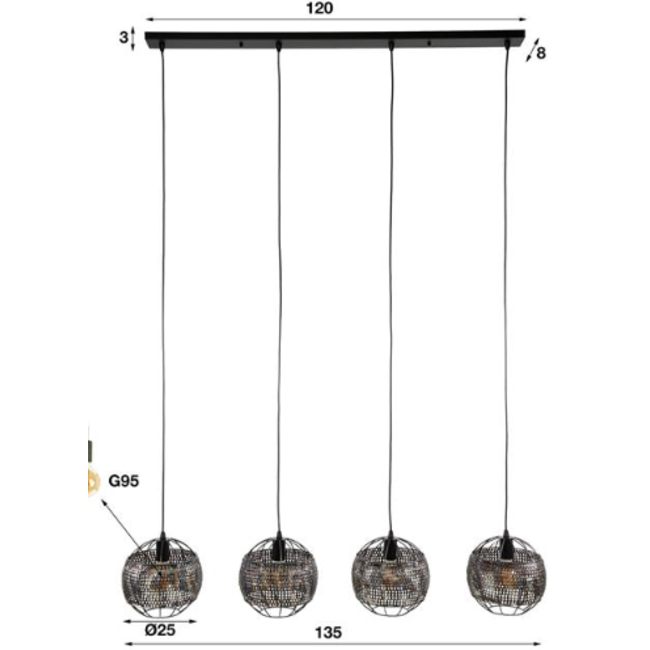 Hanglamp 4L Ø25 armor open / Zwart bruin