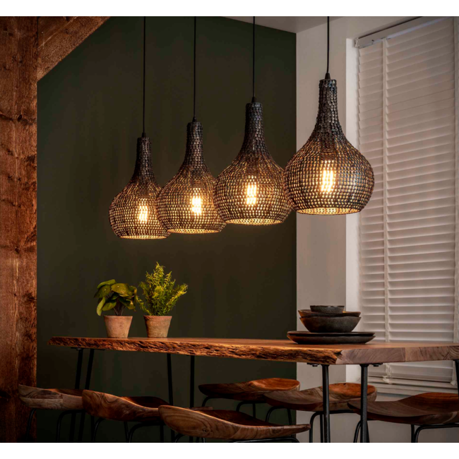 Pendant lamp 4L armor cone / Black brown