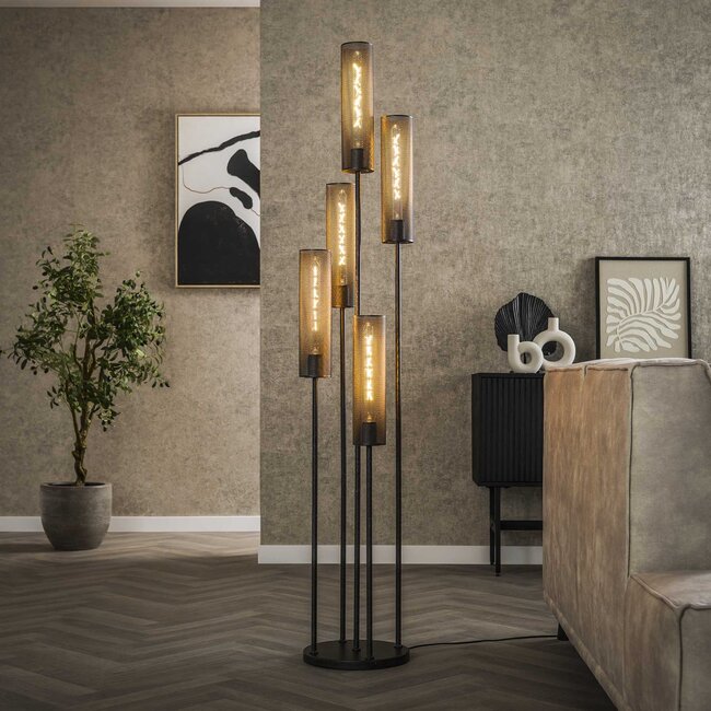 Vloerlamp 5L getrapt tube mesh / Artic zwart