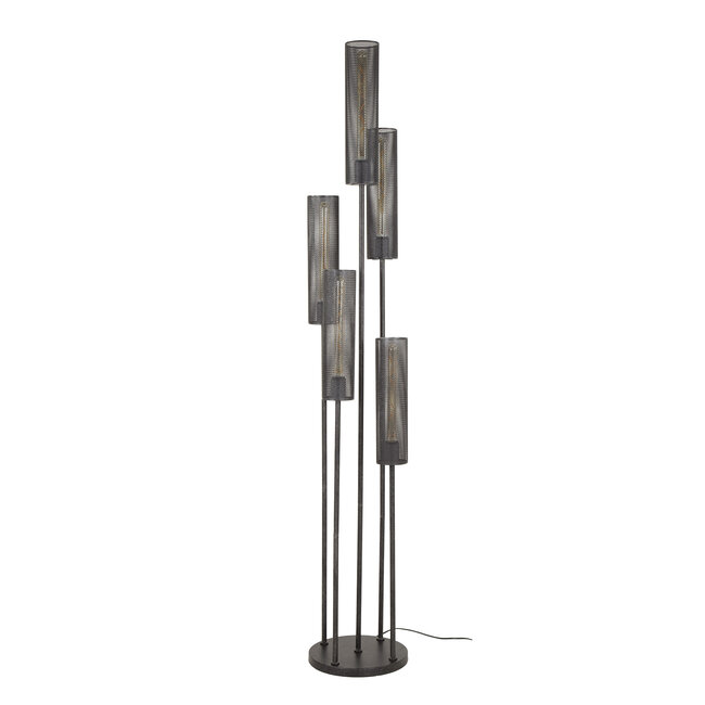 Lampadaire 5L tube étagé maille / Noir Artic