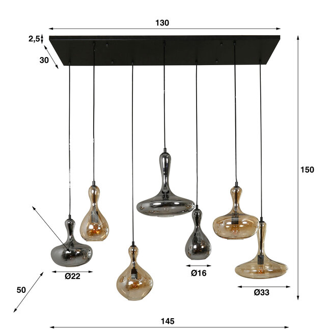 Pendant lamp 4+3 carafe / Artic black