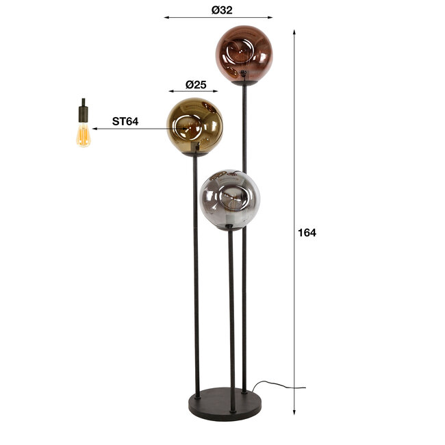 Lampadaire 3x Ø25 stellaire / noir arctique