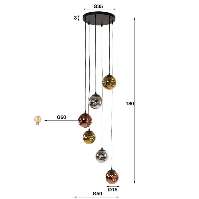Hanglamp 6L stellar / Artic zwart