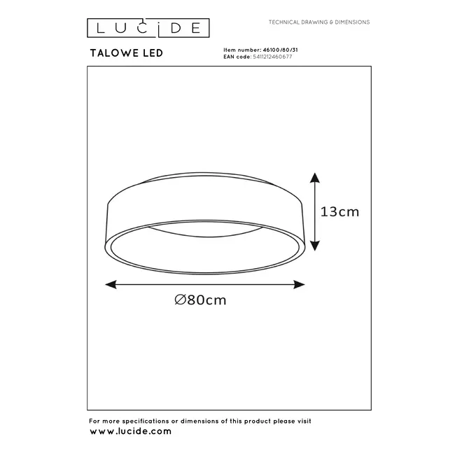 TALOWE LED - Plafonnière - Ø 80 cm - LED Dimb. - 1x80W 3000K - Wit - 46100/80/31