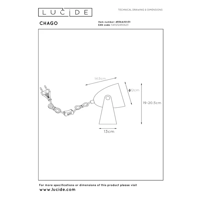 CHAGO - Tafellamp - 1xE14 - Wit - 45564/01/31