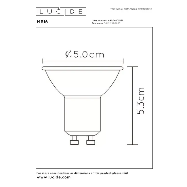 MR16 - LED lamp - Ø 5 cm - LED Dim. - GU10 - 1x5W 3000K - White - 49006/05/31