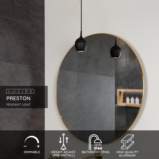 PRESTON - Suspension Salle de bain - Ø 10 cm - 1xGU10 - IP44 - Noir - 09437/01/30