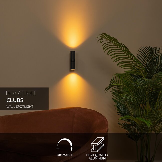 CLUBS - Wandspot / Wandlamp - 2xGU10 - Zwart - 09239/02/30