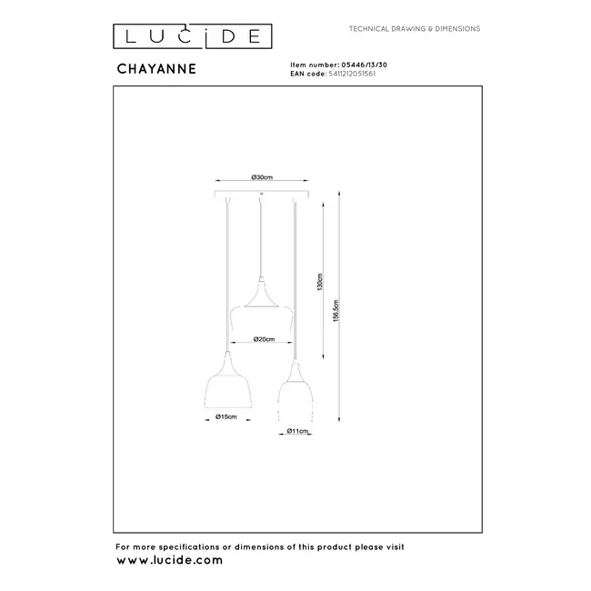 CHAYANNE - Hanglamp - Ø 30 cm - 3xE14 - Zwart - 05446/13/30