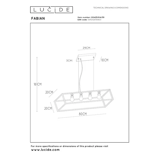FABIAN - Pendant lamp - 4xE27 - Black - 00425/04/30