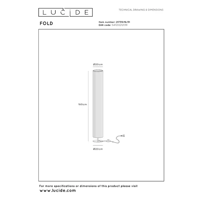 FOLD - Vloerlamp - Ø 20 cm - 3xE27 - Wit - 21739/16/31