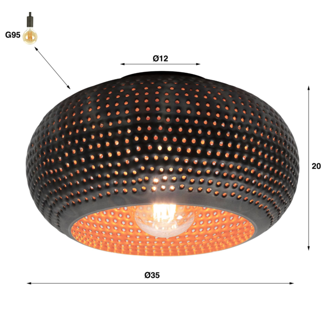 Ceiling lamp Ø35 disk punch / Black brown