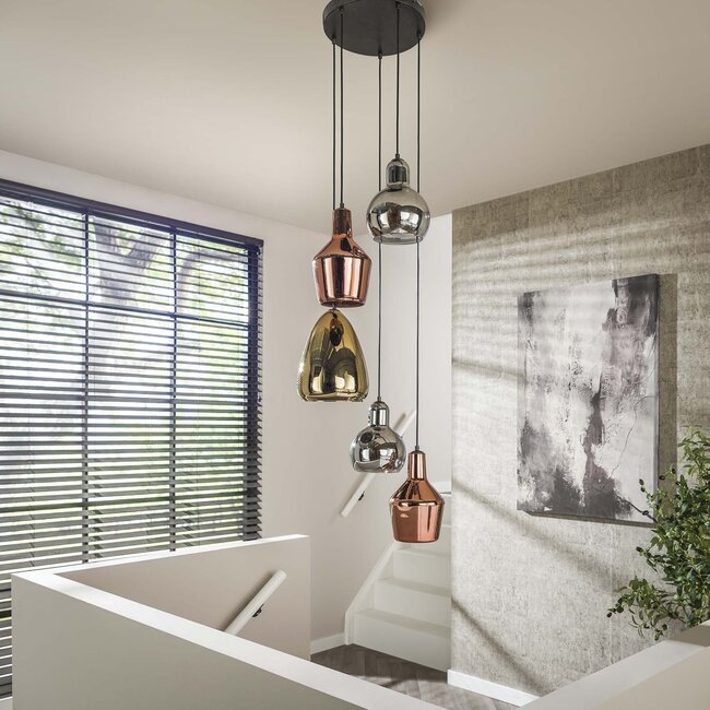 Hanging lamp 5L stepped mix glass tricolore / Artic black