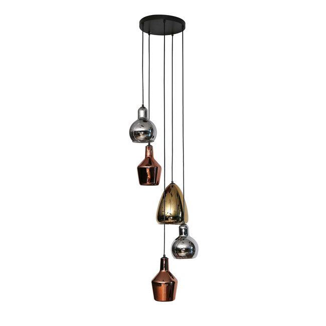 Hanging lamp 5L stepped mix glass tricolore / Artic black