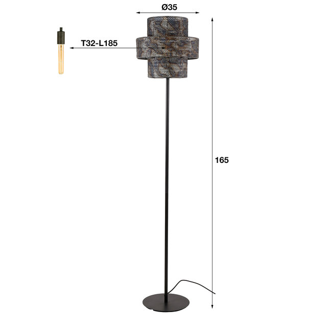 Floor lamp 1L lantern / Black brown