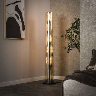 LioLights Lampadaire tube 5L verre ambré / noir arctique