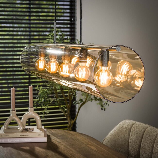 Hanglamp 5L tube amber glas / Artic zwart
