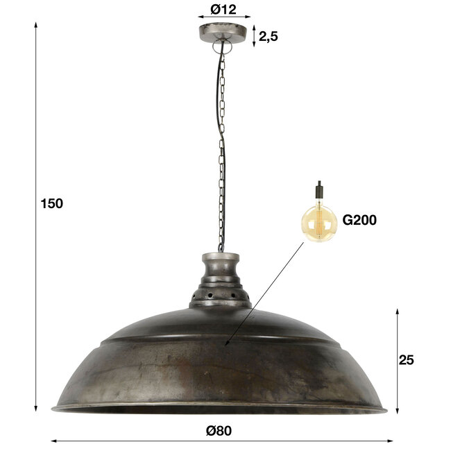 Hanglamp Ø80 industry / Oud zilver