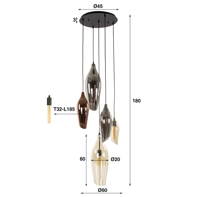 Hanging lamp 5L stepped cocoon mix glass / Black
