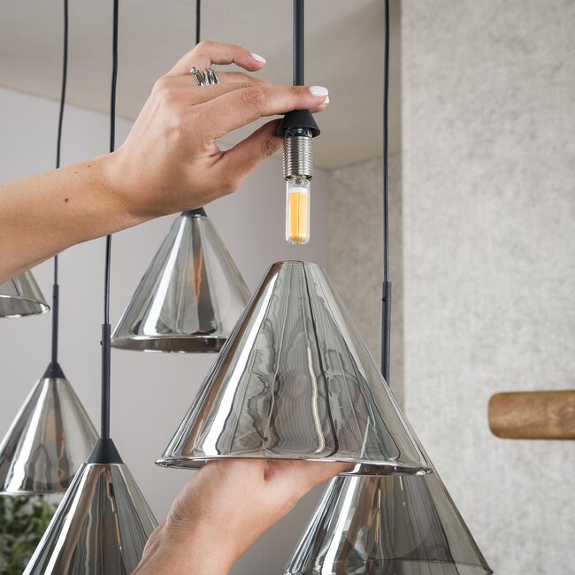 Hanging lamp 5+4 tapered shade glass (G9) / Smoke gray glass