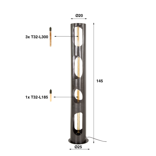 Vloerlamp  Ø25 organic cylinder XL / Zwart nikkel