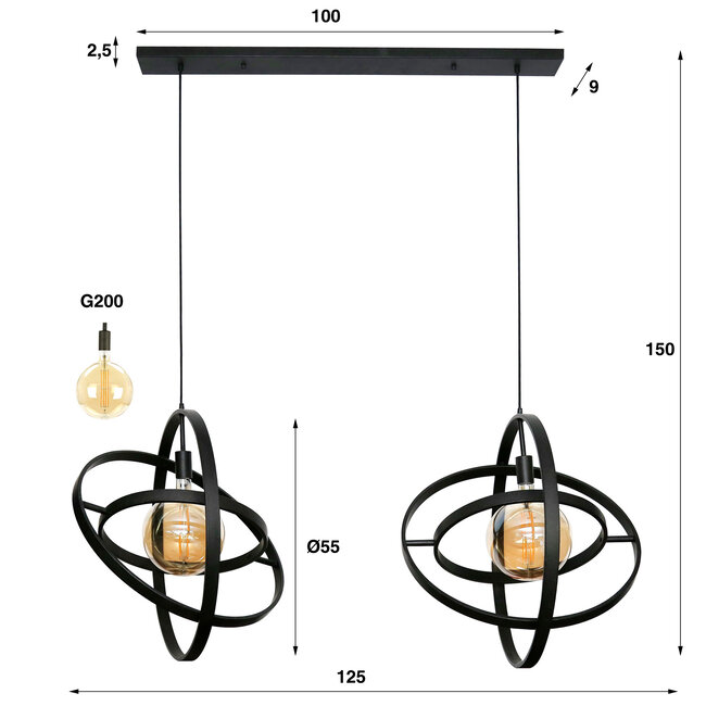 Hanglamp 2L Galaxy / Artic zwart